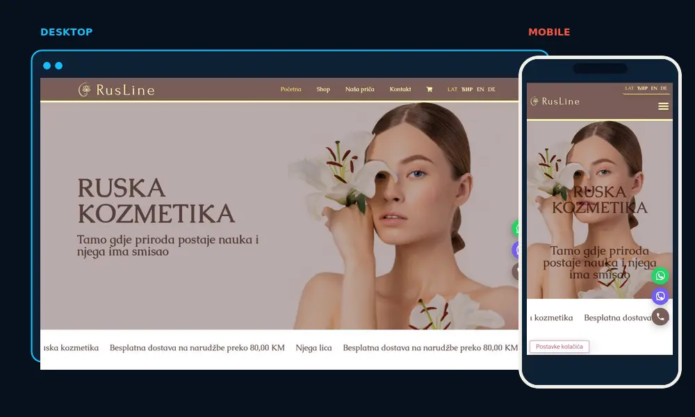 rusline.ba — desktop i mobilni prikaz