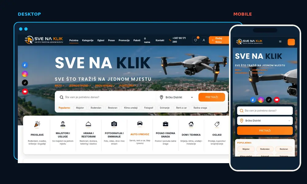 svenaklik.ba — desktop i mobilni prikaz